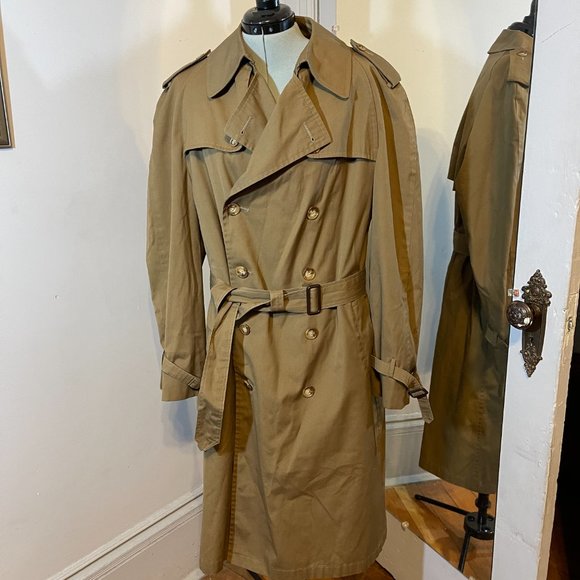Christian Dior Monsieur Iconic Trench Coat Size 44R Gold Double Breasted Belted - Picture 2 of 14